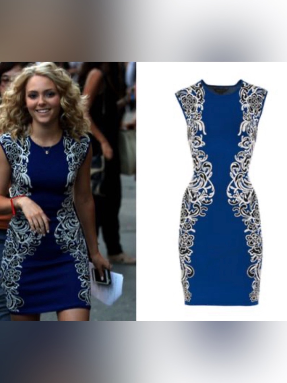 BCBGMaxAzria Cobalt Blue Midi Dress with White Floral Lace - Picture 8 of 9